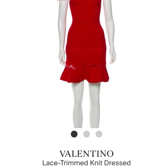Valentino Red Lace Trimmed Knit Dress Size 36 - Picture 7 of 8